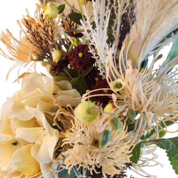 Hand Tied Artificial Flower Bouquet With faux hydrangeas pampas grass cream peac - Picture 5 of 16